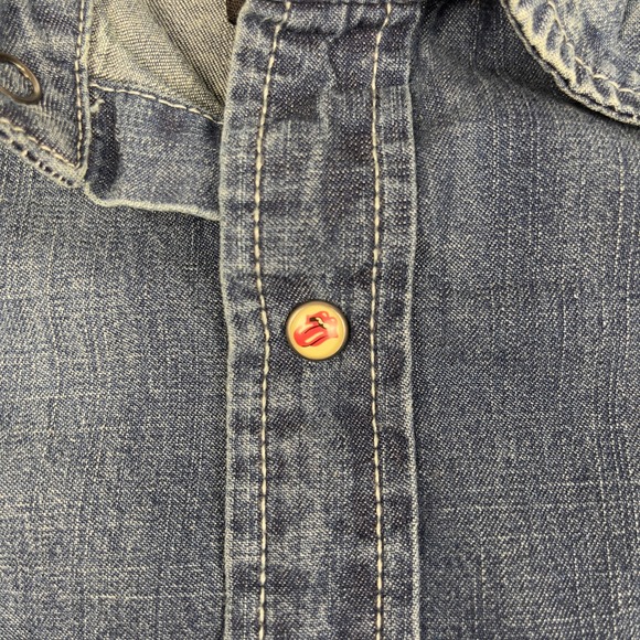 Riff Stars Studded Denim Pearl Snap Shirt Mens S Blue Rolling Stones Rock & Roll - Picture 5 of 12